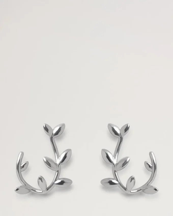 Mulberry Leaf Hoop Earrings Silver Sterling Silver