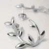 Mulberry Leaf Hoop Earrings Silver Sterling Silver