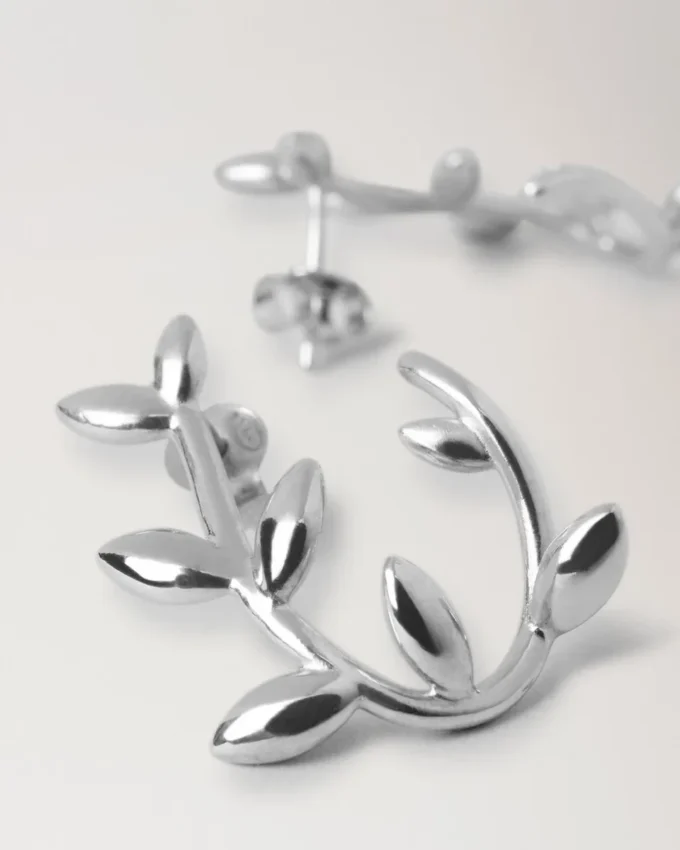 Mulberry Leaf Hoop Earrings Silver Sterling Silver