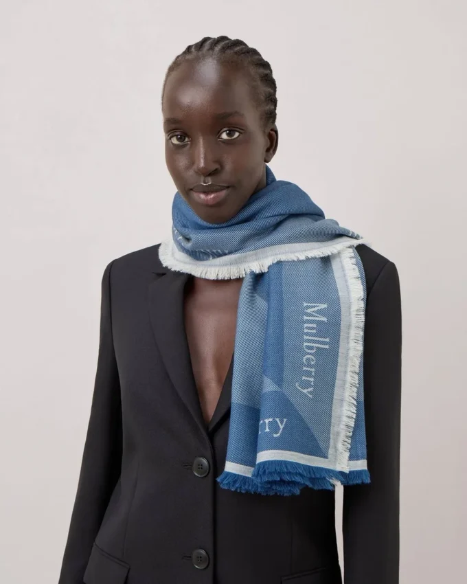Mulberry-logotyp, fyrkantig, denimblå, blandmaterial, herr Mulberry-logotyp, fyrkantig, denimblå, blandmaterial, herr