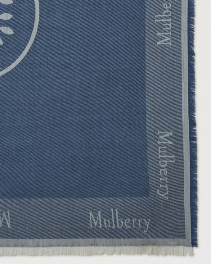 Mulberry-logotyp, fyrkantig, denimblå, blandmaterial, herr Mulberry-logotyp, fyrkantig, denimblå, blandmaterial, herr