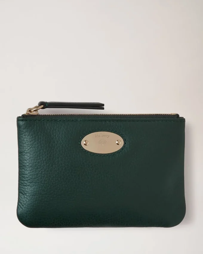 Mulberry-plakett, liten myntpåse med dragkedja, Mulberry Green, liten, klassiskt kornmönster Mulberry-plakett, liten myntpåse med dragkedja, Mulberry Green, liten, klassiskt kornmönster
