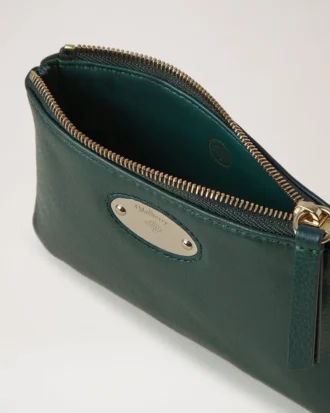 Mulberry-plakett, liten myntpåse med dragkedja, Mulberry Green, liten, klassiskt kornmönster