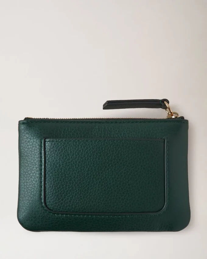 Mulberry-plakett, liten myntpåse med dragkedja, Mulberry Green, liten, klassiskt kornmönster Mulberry-plakett, liten myntpåse med dragkedja, Mulberry Green, liten, klassiskt kornmönster