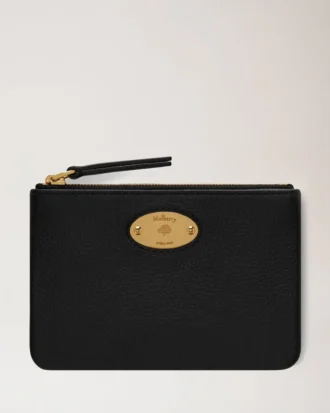 Mulberry-plakett, liten myntpåse med dragkedja, svart, Small Classic Grain