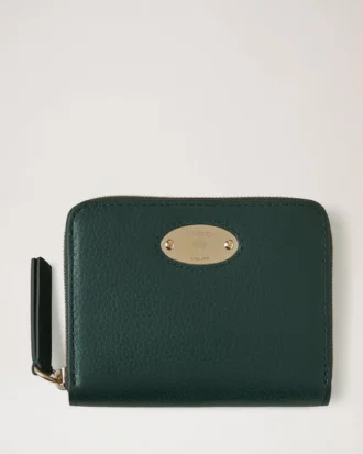 Mulberry-plakett, liten plånbok med dragkedja runt om, Mulberry Green, liten, klassisk struktur