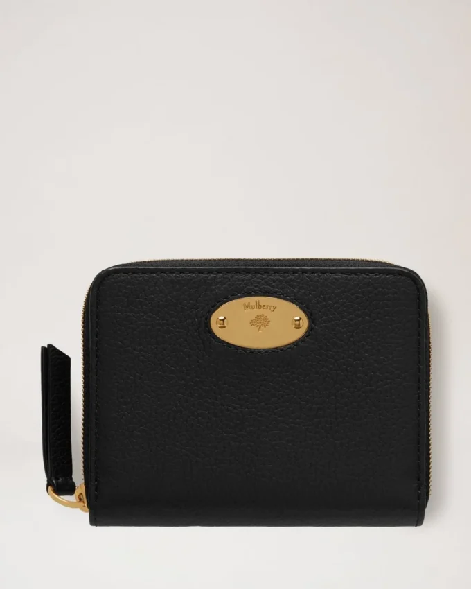 Mulberry-plakett, liten plånbok med dragkedja runt om, svart, liten klassisk struktur Mulberry-plakett, liten plånbok med dragkedja runt om, svart, liten klassisk struktur