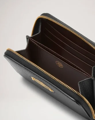 Mulberry-plakett, liten plånbok med dragkedja runt om, svart, liten klassisk struktur