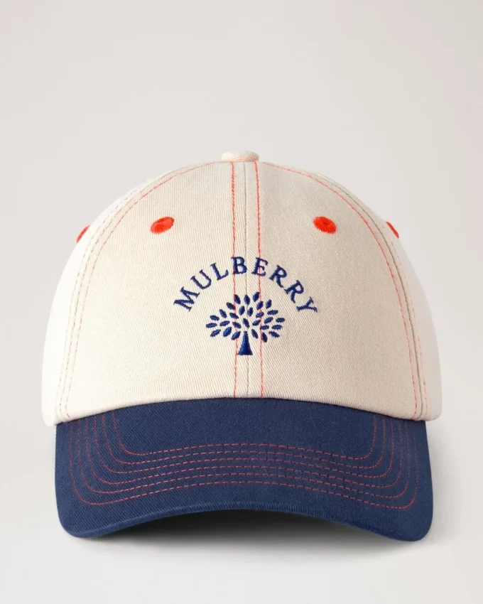 Mulberry Tree-baseballkeps – färgblock i ecru och natthimmel, bomull