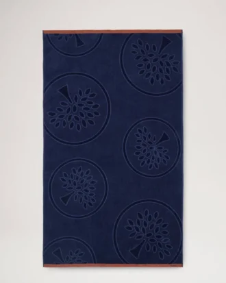 Mulberry Tree Jacquard-handduk i marinblått och teakfärgat bomull