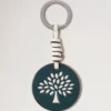 Nyckelring i läder med mullbärsträd, Mulberry Green och äggskalsvitt högblankt läder