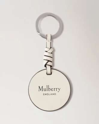 Nyckelring i läder med mullbärsträd, Mulberry Green och äggskalsvitt högblankt läder