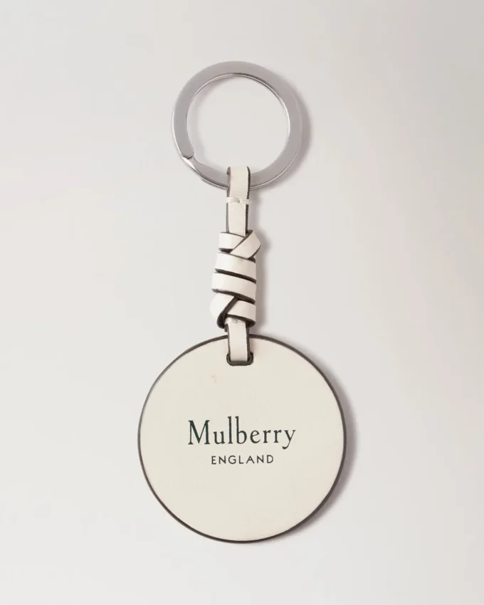 Nyckelring i läder med mullbärsträd, Mulberry Green och äggskalsvitt högblankt läder