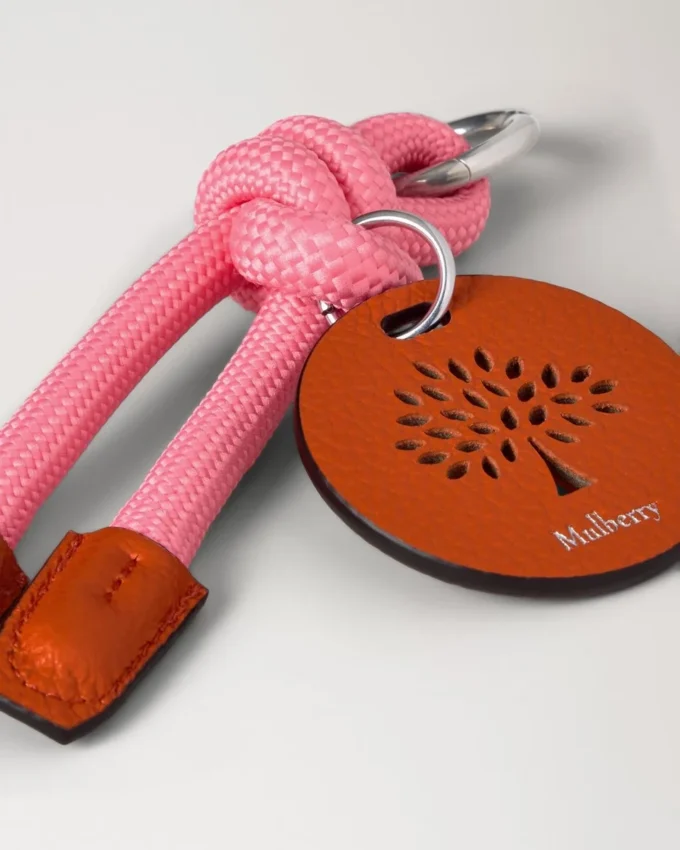 Nyckelring i rep, rosa och korallorange, blandat material
