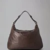 Poppy Hobo Begagnad chokladfärgad lättviktig antik läderväska