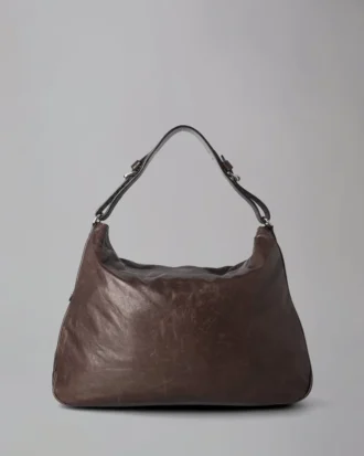 Poppy Hobo Begagnad chokladfärgad lättviktig antik läderväska