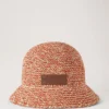 Raffia-buckethat i korallorange och kritvit 100 % pappersraffia Raffia-buckethat i korallorange och kritvit 100 % pappersraffia