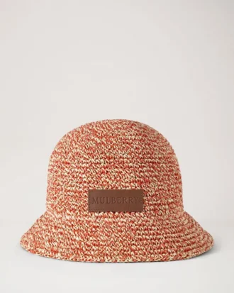Raffia-buckethat i korallorange och kritvit 100 % pappersraffia Raffia-buckethat i korallorange och kritvit 100 % pappersraffia