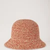 Raffia-buckethat i korallorange och kritvit 100 % pappersraffia Raffia-buckethat i korallorange och kritvit 100 % pappersraffia
