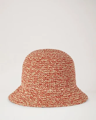Raffia-buckethat i korallorange och kritvit 100 % pappersraffia Raffia-buckethat i korallorange och kritvit 100 % pappersraffia