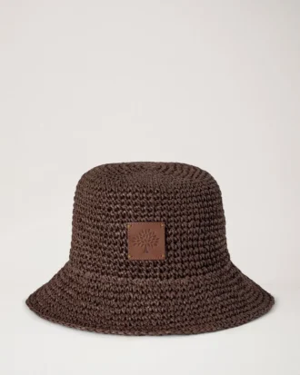 Raffia-buckethat med Mulberry-detaljer i ebenholts 100 % pappersraffia Raffia-buckethat med Mulberry-detaljer i ebenholts 100 % pappersraffia