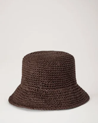 Raffia-buckethat med Mulberry-detaljer i ebenholts 100 % pappersraffia Raffia-buckethat med Mulberry-detaljer i ebenholts 100 % pappersraffia