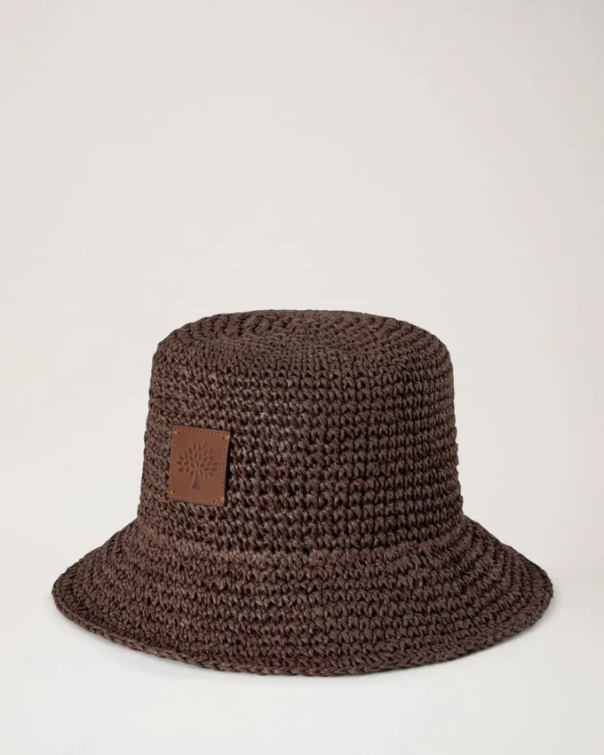 Raffia-buckethat med Mulberry-detaljer i ebenholts 100 % pappersraffia Raffia-buckethat med Mulberry-detaljer i ebenholts 100 % pappersraffia