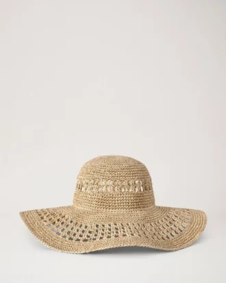 Raffiahatt med bred brätte, beige, 100 % pappersraffia, sommarutgåva Raffiahatt med bred brätte, beige, 100 % pappersraffia, sommarutgåva