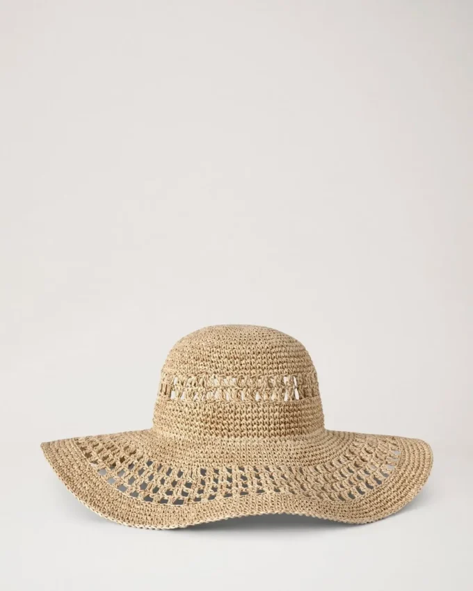 Raffiahatt med bred brätte, beige, 100 % pappersraffia, sommarutgåva