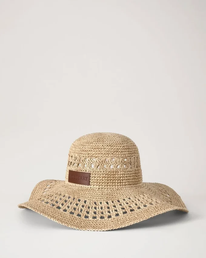 Raffiahatt med bred brätte, beige, 100 % pappersraffia, sommarutgåva