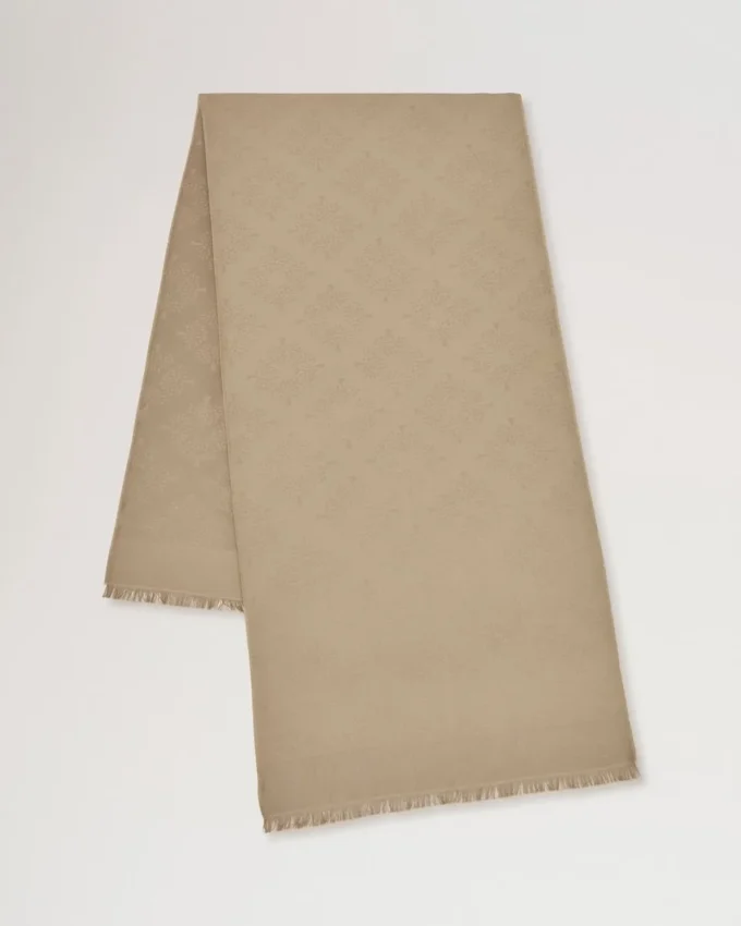 Rektangulär scarf med Mulberry-träd i linnegrön bomulls- och sidenblandning Rektangulär scarf med Mulberry-träd i linnegrön bomulls- och sidenblandning