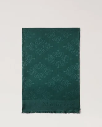 Rektangulär scarf med mullbärsträd, Mulberry Green, bomull- och sidenblandning Rektangulär scarf med mullbärsträd, Mulberry Green, bomull- och sidenblandning