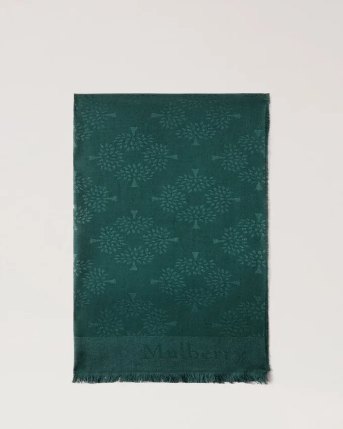 Rektangulär scarf med mullbärsträd, Mulberry Green, bomull- och sidenblandning Rektangulär scarf med mullbärsträd, Mulberry Green, bomull- och sidenblandning
