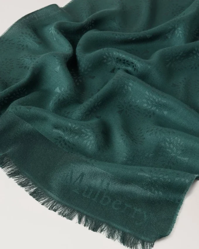 Rektangulär scarf med mullbärsträd, Mulberry Green, bomull- och sidenblandning Rektangulär scarf med mullbärsträd, Mulberry Green, bomull- och sidenblandning