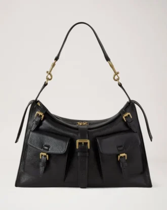 Roxanne axelväska i svart högblankt läder Mulberry