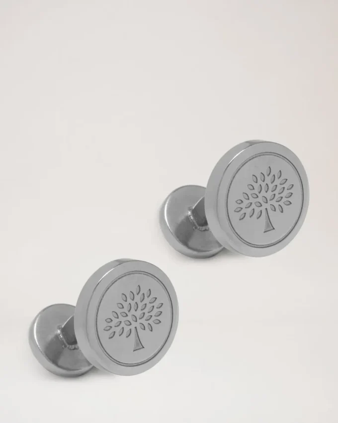 Runda träd-manschettknappar i silvermetall för kvinnor Runda träd-manschettknappar i silvermetall för kvinnor