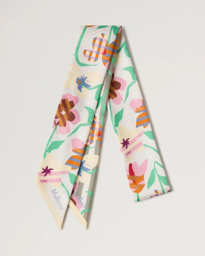Smal scarf – grafiskt blommönster Linen Green & Buttermilk Återvunnen polyester Smal scarf – grafiskt blommönster Linen Green & Buttermilk Återvunnen polyester