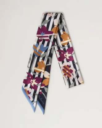 Smal scarf – grafiskt blommönster med natthimmel och orkidéblommor Återvunnen polyester Smal scarf – grafiskt blommönster med natthimmel och orkidéblommor Återvunnen polyester