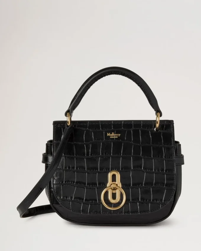 Small Amberley Satchel Top Handle Black Shiny Small Croc Small Amberley Satchel Top Handle Black Shiny Small Croc