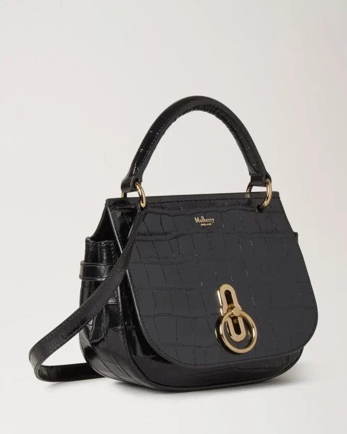 Small Amberley Satchel Top Handle Black Shiny Small Croc Small Amberley Satchel Top Handle Black Shiny Small Croc