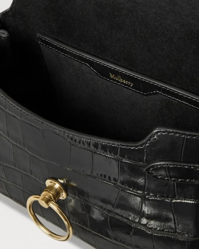 Small Amberley Satchel Top Handle Black Shiny Small Croc Small Amberley Satchel Top Handle Black Shiny Small Croc