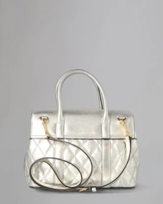 Small Bayswater, begagnad, ljus silverfärgad, quiltad, slät kalvskinn