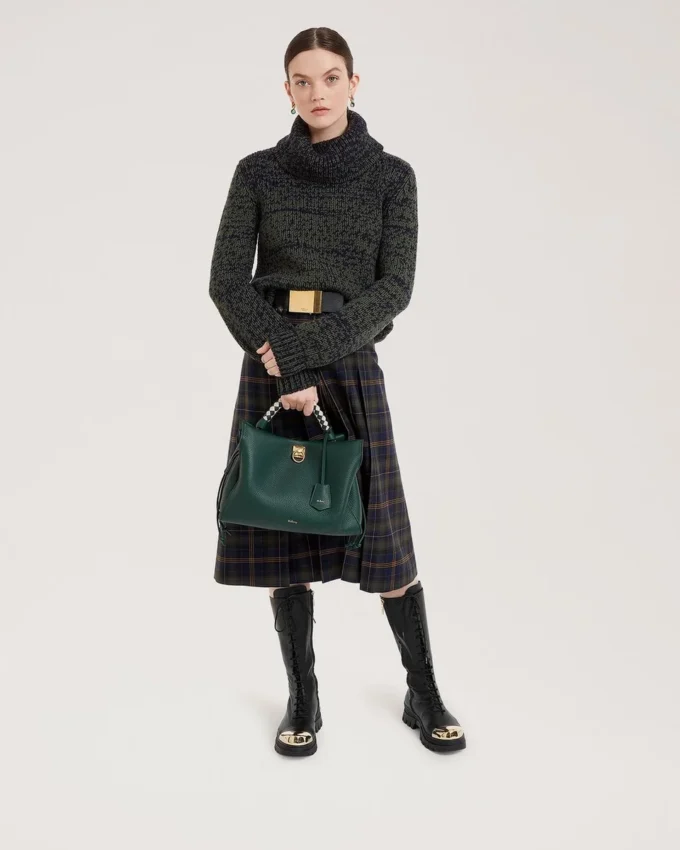 Small Iris Mulberry Green & Chalk Heavy Grain & Silky Calf