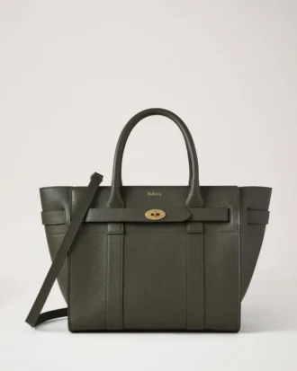 Small Zipped Bayswater med dragkedja, enbärgrön, liten, klassisk kornstruktur
