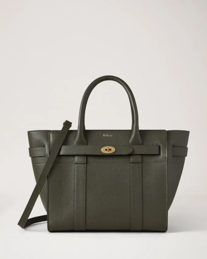 Small Zipped Bayswater med dragkedja, enbärgrön, liten, klassisk kornstruktur Small Zipped Bayswater med dragkedja, enbärgrön, liten, klassisk kornstruktur