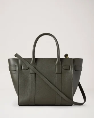 Small Zipped Bayswater med dragkedja, enbärgrön, liten, klassisk kornstruktur