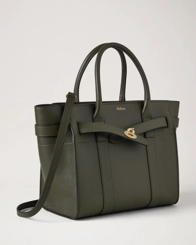 Small Zipped Bayswater med dragkedja, enbärgrön, liten, klassisk kornstruktur Small Zipped Bayswater med dragkedja, enbärgrön, liten, klassisk kornstruktur