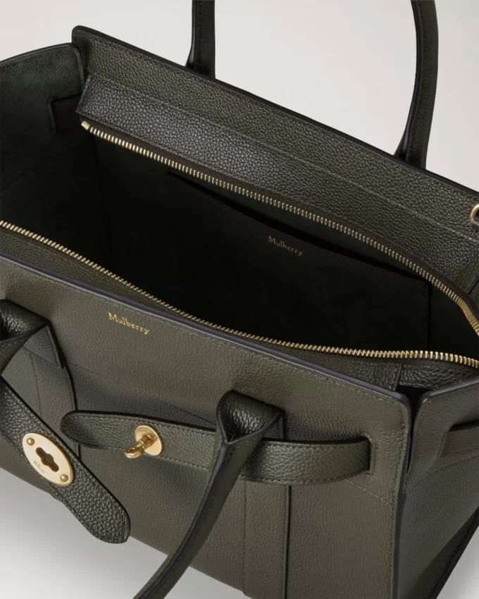 Small Zipped Bayswater med dragkedja, enbärgrön, liten, klassisk kornstruktur Small Zipped Bayswater med dragkedja, enbärgrön, liten, klassisk kornstruktur