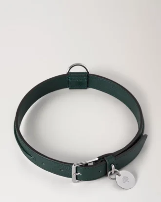 Stort hundhalsband i läder, Mulberry Green, små klassiska märken