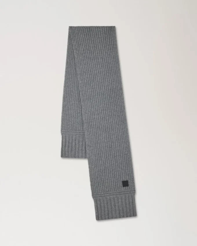 Tjock ribbad halsduk Mörkgrå melange lammull Tjock ribbad halsduk Mörkgrå melange lammull